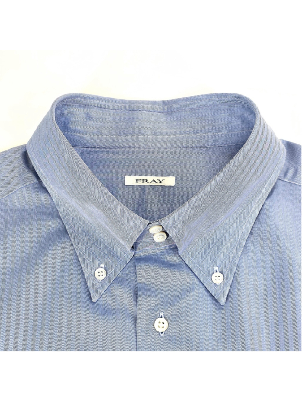 Quiet Luxury Fray Dress Shirt Mens 2XL Blue Herringbone Italian Button Down - Picture 3 of 16